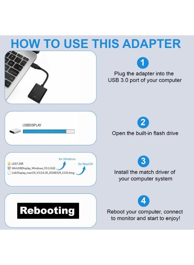OSHIMA USB to HDMI Adapter, Converter with Audio 1080P Full HD Video Display Connector, for PC Laptop Desktop Projector HDTV, Compatible with Windows 11/10/8/8.1/7 and MacOS System - Image 3